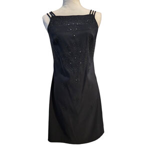Vintage CDC Rhinestone Beaded Embellished Cocktail Dress Women's 4 Black